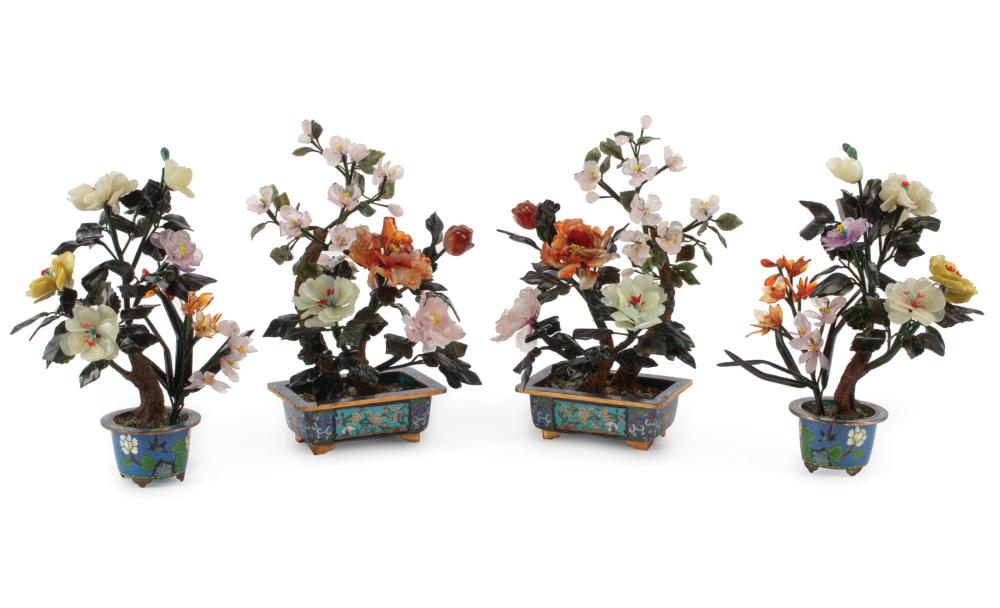CHINESE HARDSTONE TREES IN CLOISONNE 3188bb
