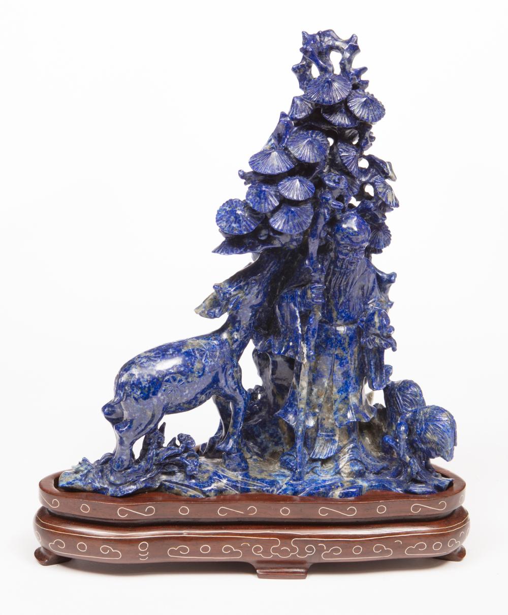 CHINESE CARVED LAPIS LAZULI FIGURAL