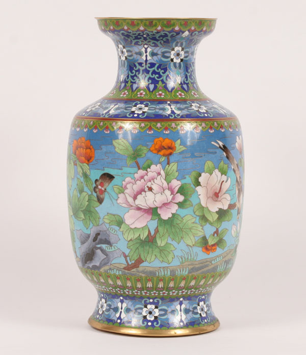 Tall Asian cloisonne vase on stand  4f421