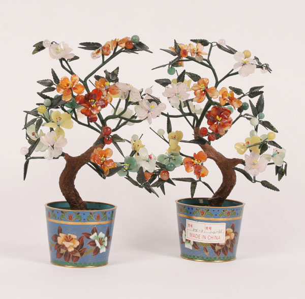 Pair Asian Bonsai trees in cloisonne 4f424