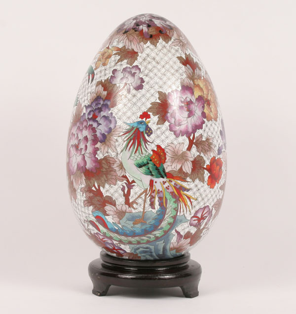 Large Asian cloisonne egg on stand.