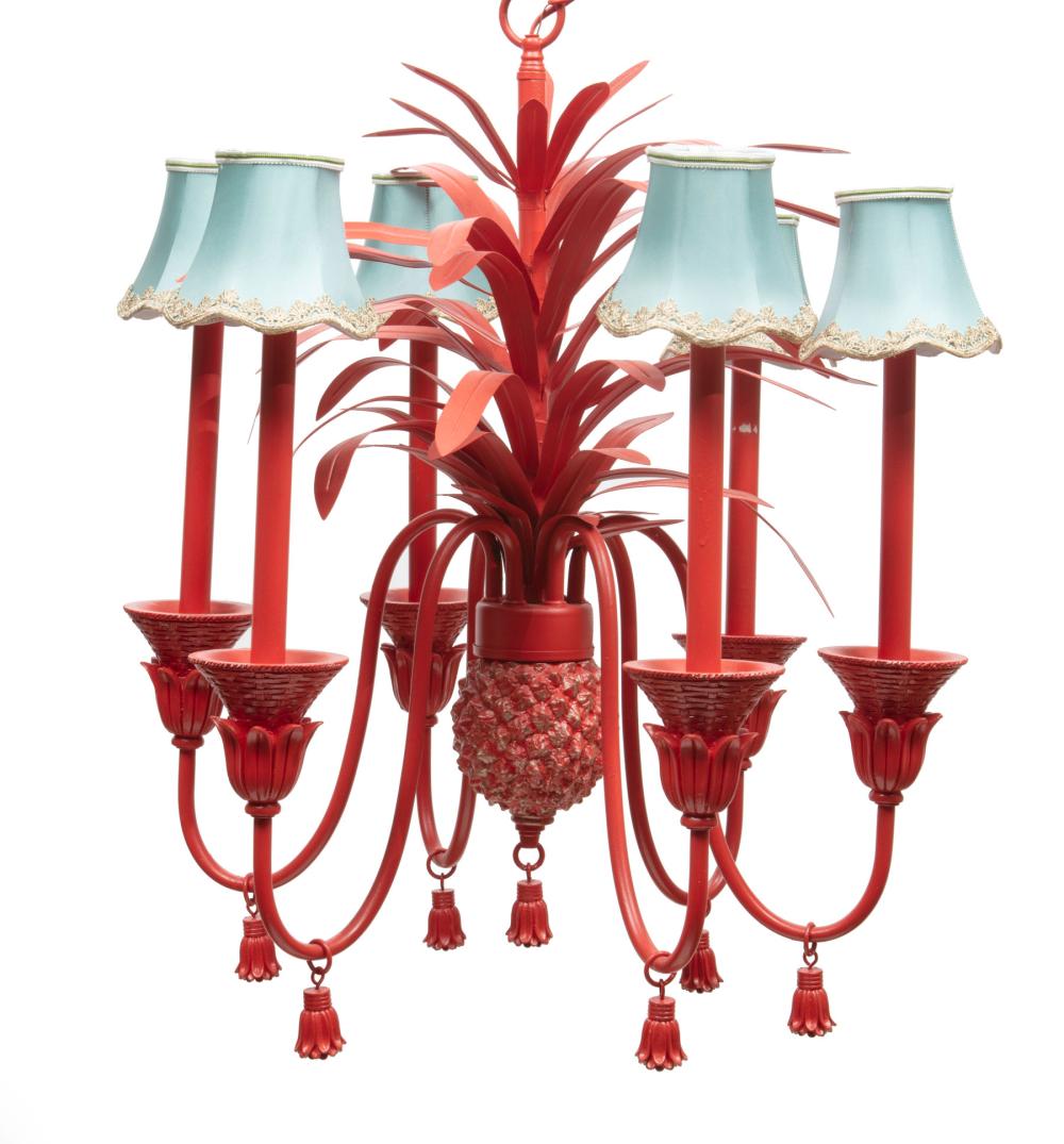 RED PAINTED PINEAPPLE SIX LIGHT 318a53