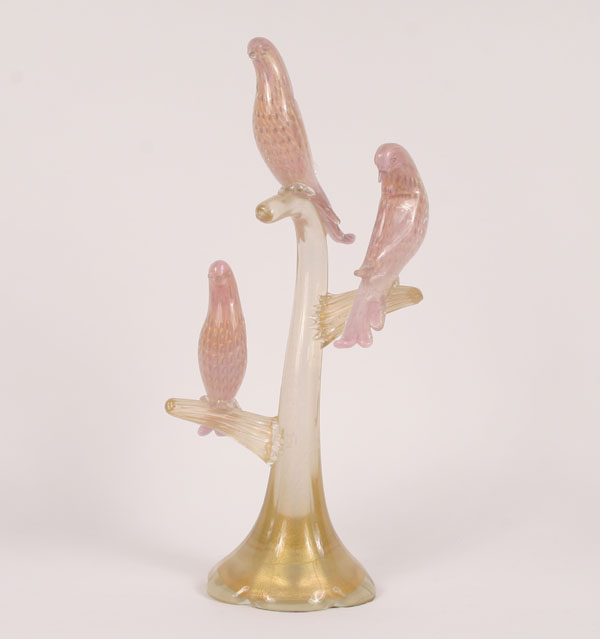Murano Art Glass Perched Pink Birds