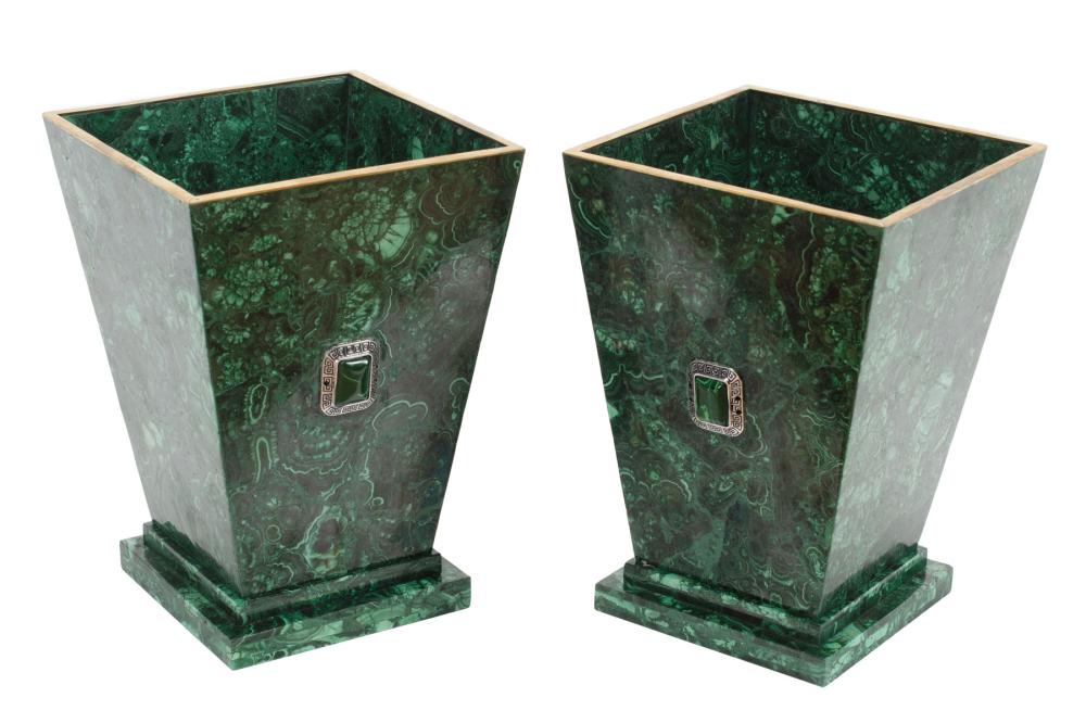 PAIR OF SMALL SQUARE MALACHITE