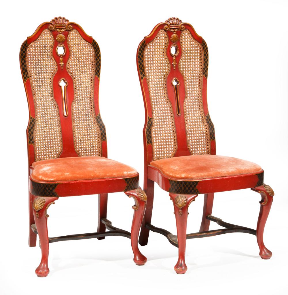 RED LACQUER PARCEL GILT SIDE CHAIRSPair 318b26