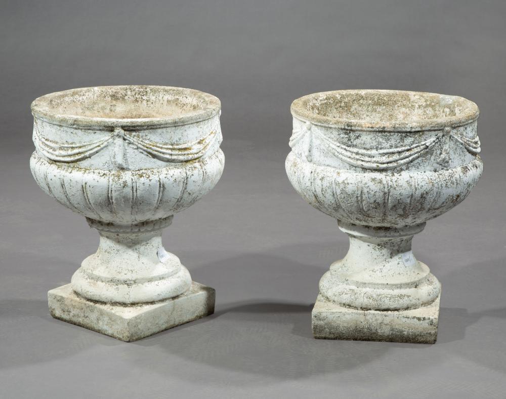 PAIR OF PAINTED MOLDED STONE GARDEN