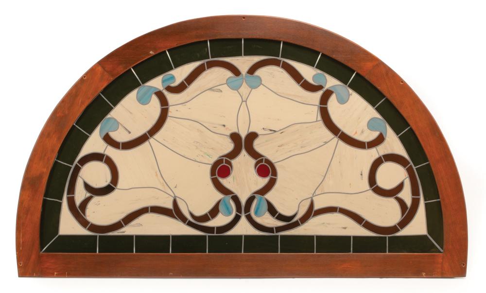 FOUR ANTIQUE DEMILUNE LEADED GLASS