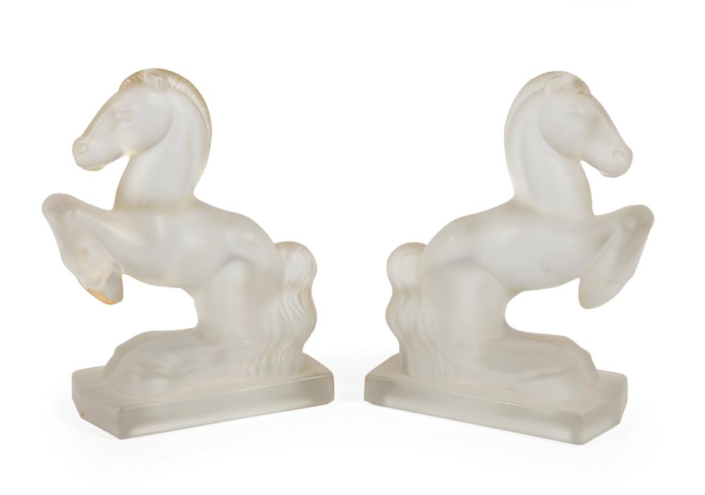 PAIR OF LALIQUE-STYLE MOLDED GLASS