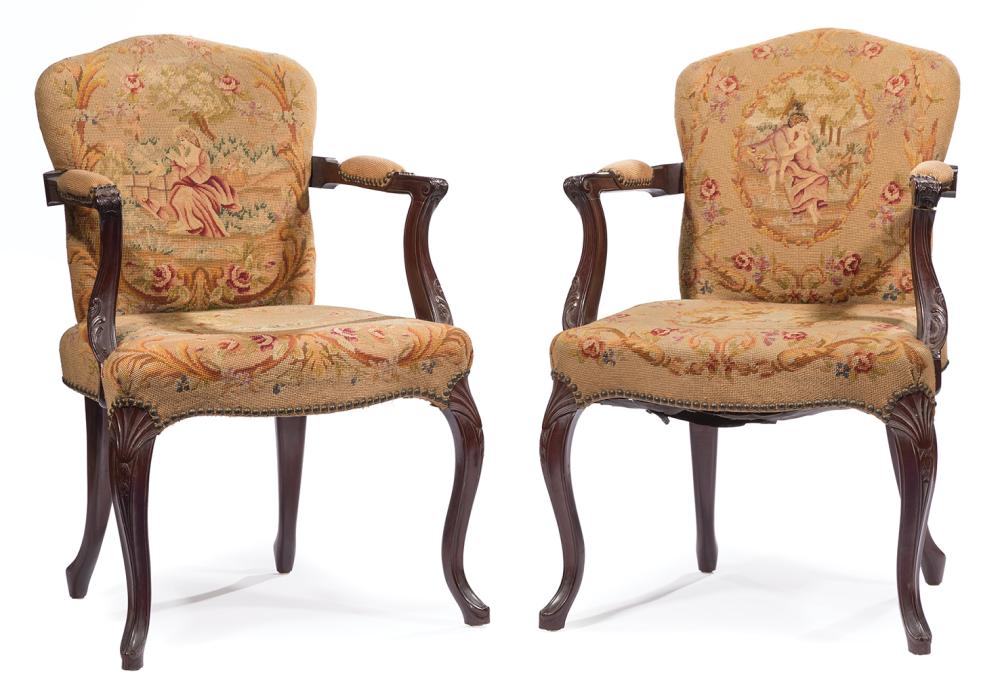 PAIR OF LOUIS XV-STYLE CARVED MAHOGANY