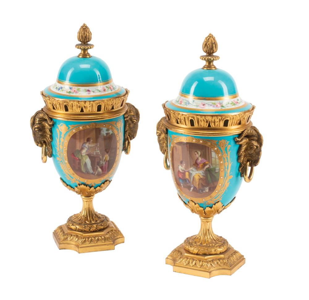 SEVRES-STYLE BRONZE-MOUNTED PORCELAIN