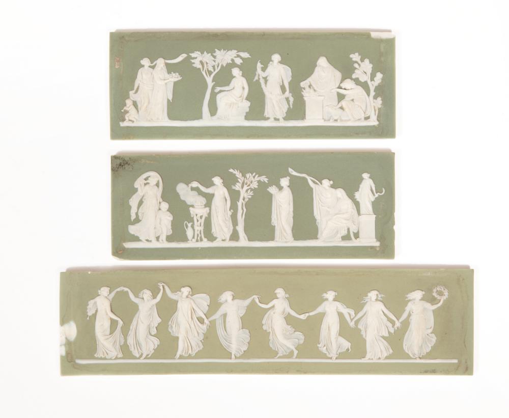 THREE WEDGWOOD GREEN JASPERWARE PORCELAIN