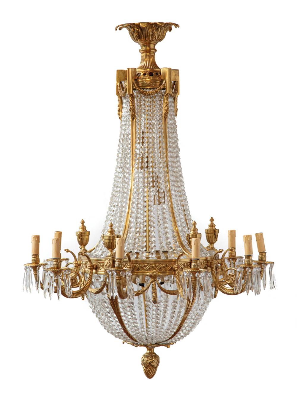 FRENCH BRONZE AND CRYSTAL CHANDELIERFrench