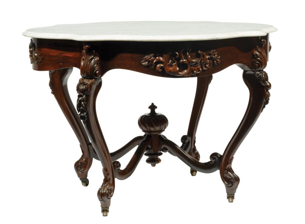 CARVED ROSEWOOD CENTER TABLE ATTR.