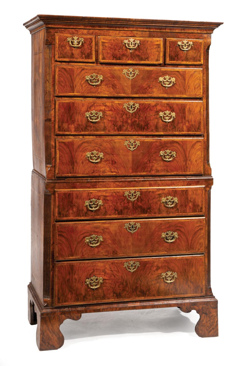 GEORGE III INLAID BURL WALNUT CHEST ON CHESTGeorge 318dc2