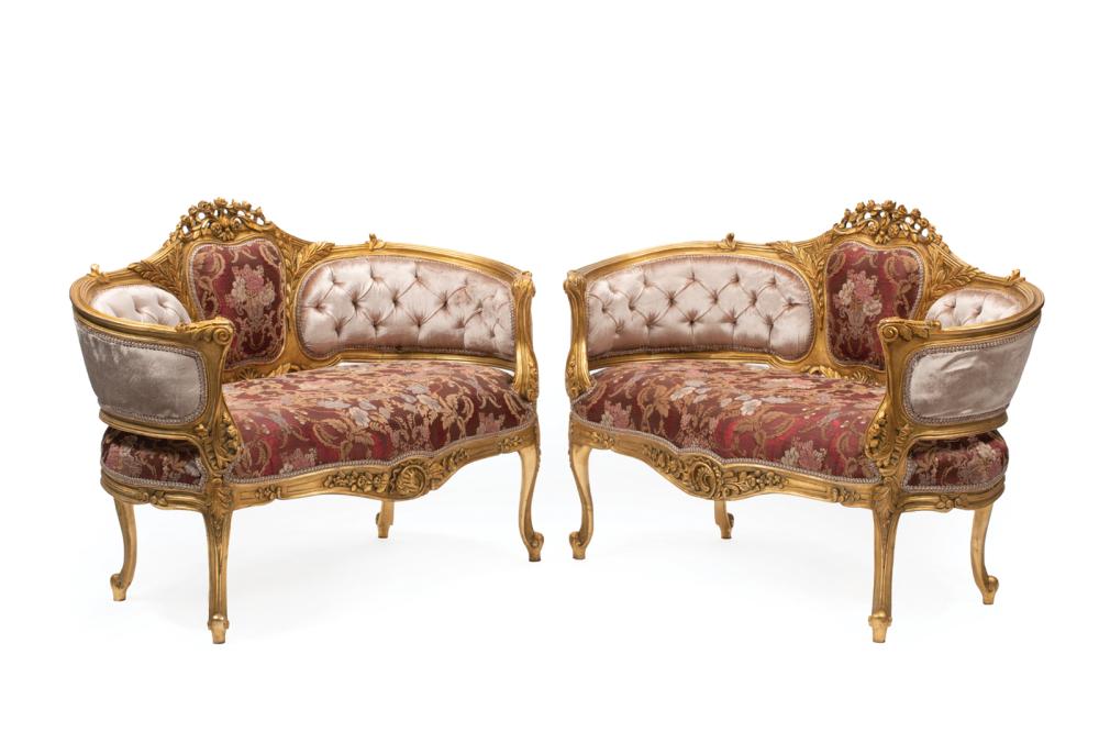 PAIR OF ROCOCO-STYLE GILTWOOD CANAPESPair