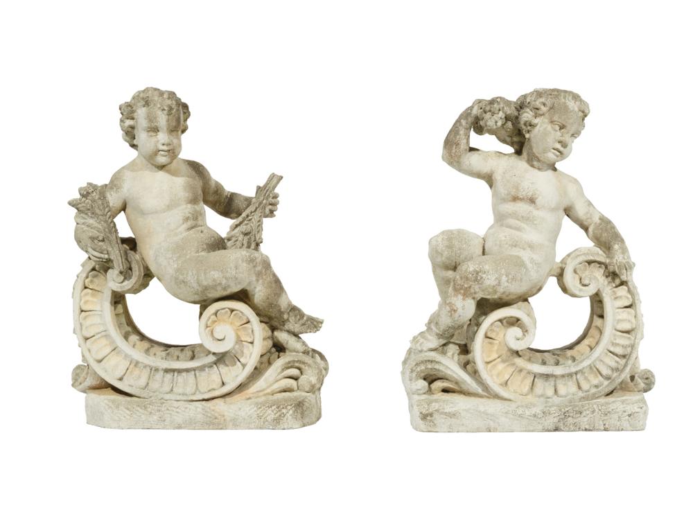 PAIR OF CAST STONE PUTTO GARDEN 318e81