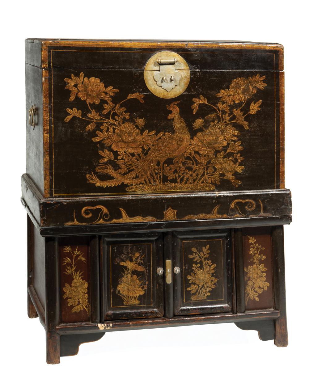 CHINESE PAINTED BLACK LACQUER CHEST
