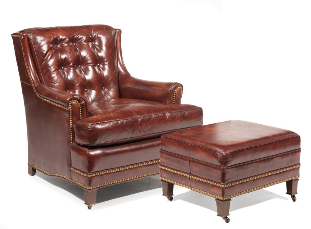 LEATHER CLUB CHAIR AND OTTOMANLeather