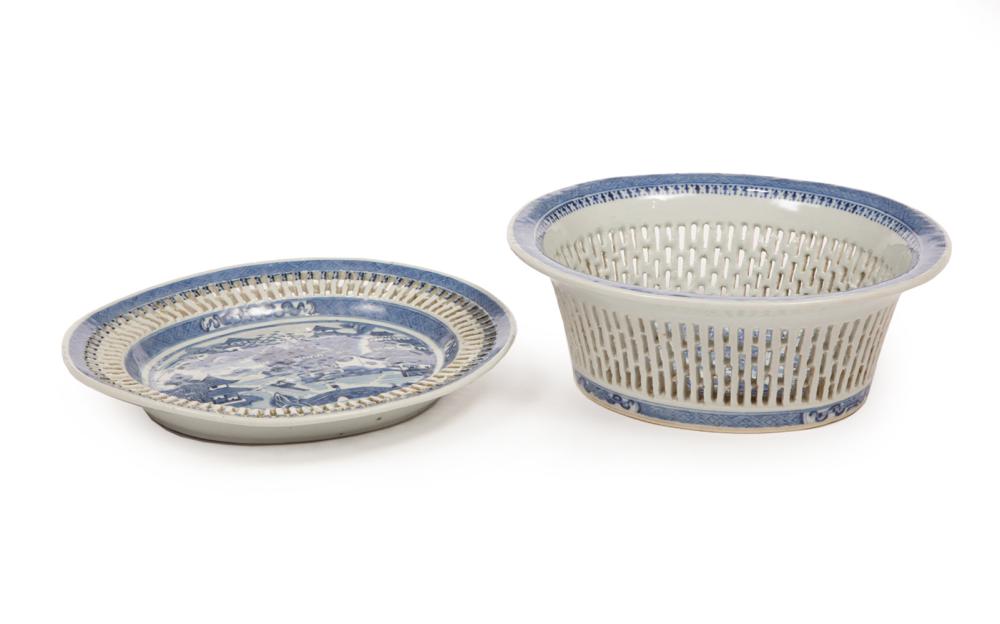 CHINESE EXPORT PORCELAIN CHESTNUT BASKETChinese