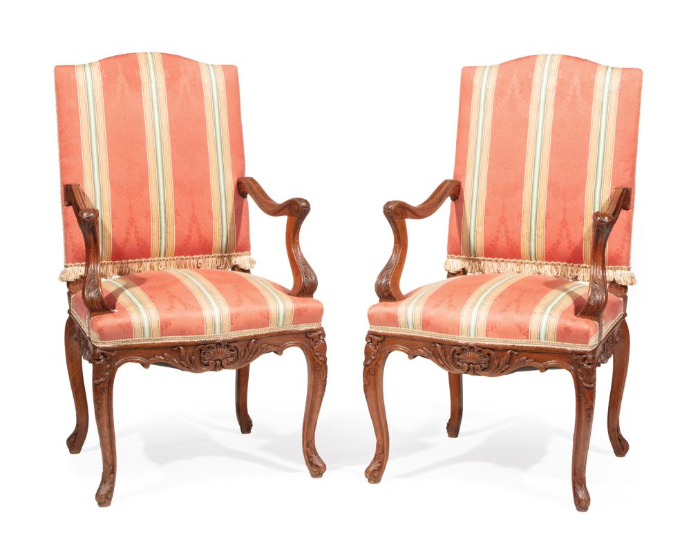 REGENCE-STYLE CARVED OAK FAUTEUILS A