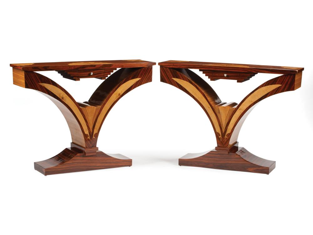 PAIR OF ART DECO-STYLE INLAID CONSOLESPair