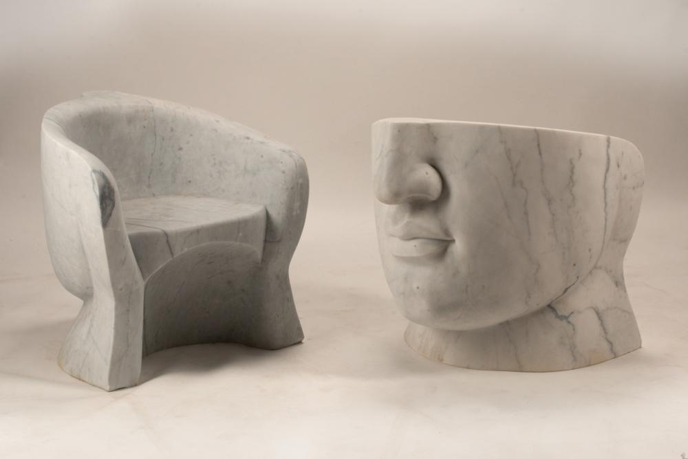 PAIR OF ITALIAN ART MODERNE MARBLE FACE