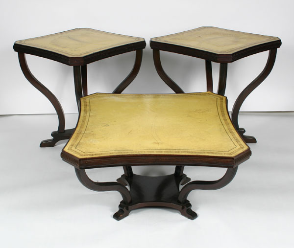 Three mahogany tables; each has