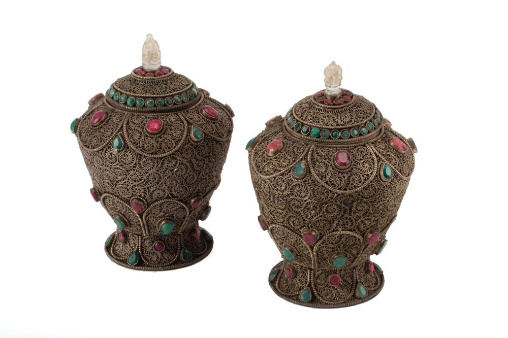 ASIAN METAL FILIGREE COVERED URNSDecorative 319076