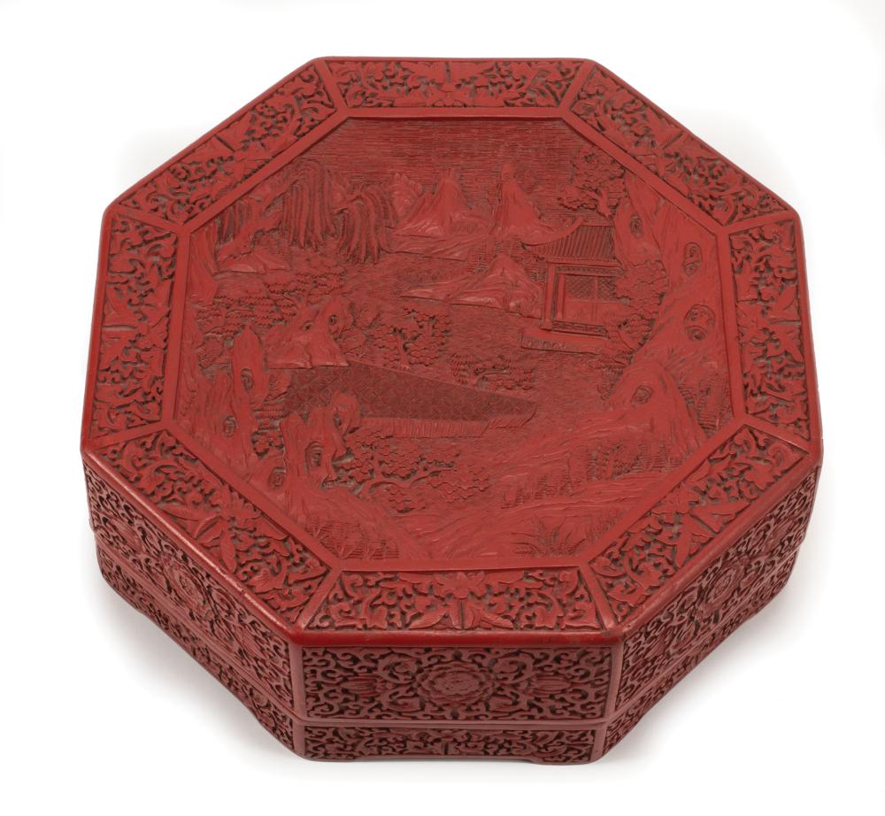 CHINESE MOLDED RED LACQUER OCTAGONAL 319070