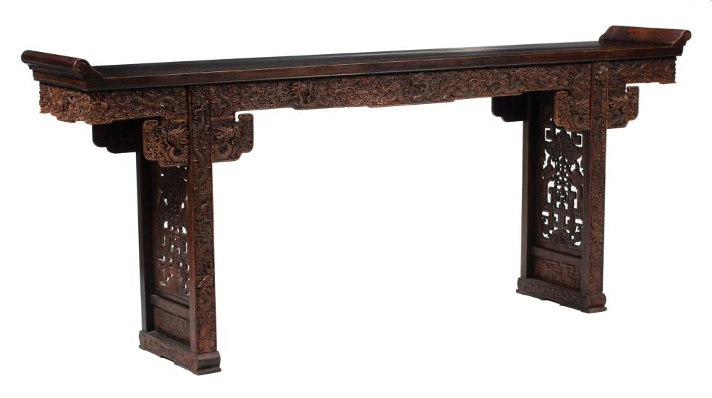 LARGE CHINESE CARVED WOOD RECESSED-LEG