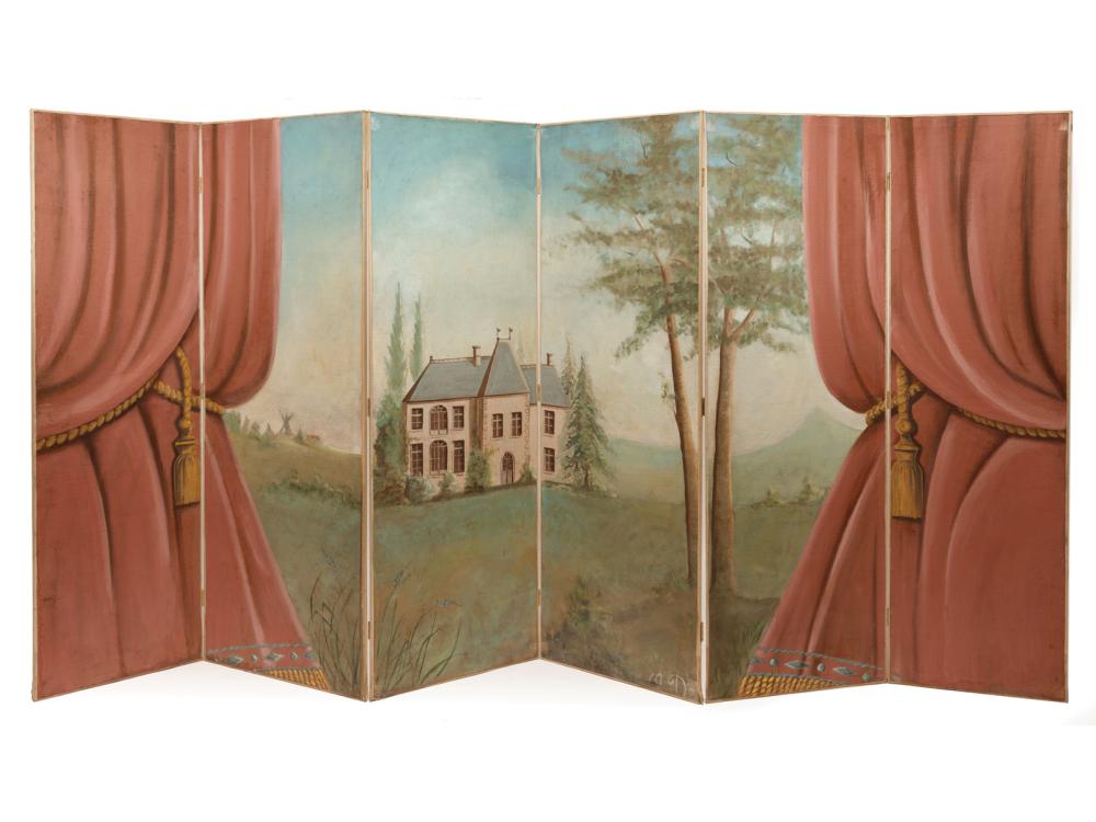 DECORATIVE PAINTED SIX-PANEL SCREENDecorative