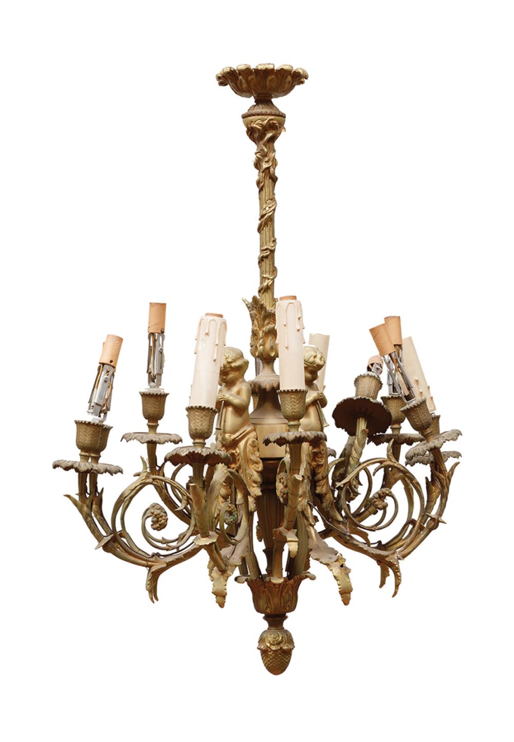 GILT METAL TWELVE LIGHT CHANDELIERLouis 31912b