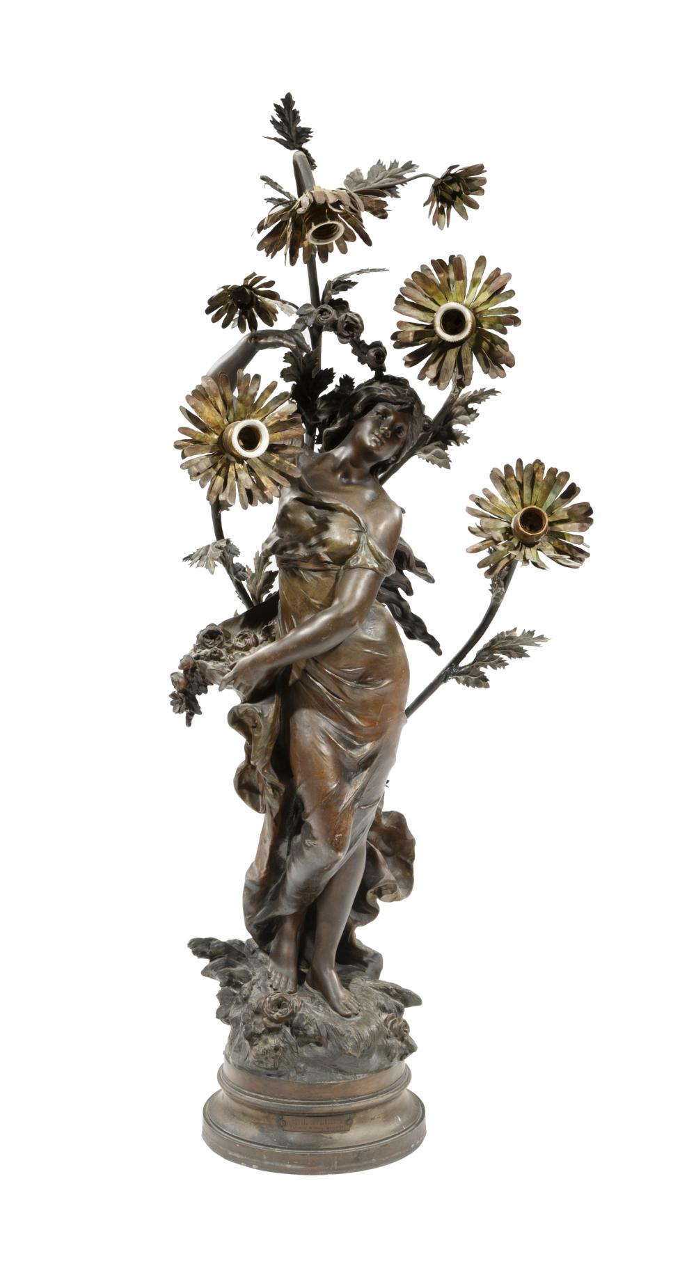 FRENCH PATINATED METAL FOUR-LIGHT FIGURAL