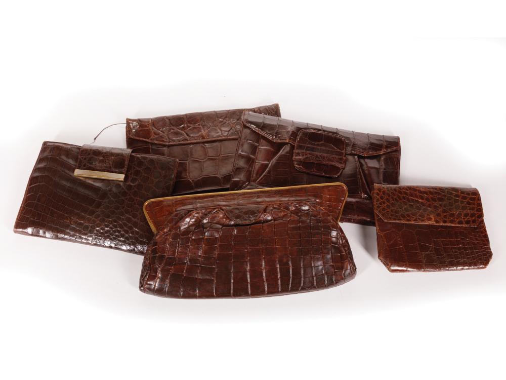 FIVE BROWN ALLIGATOR SKIN CLUTCH