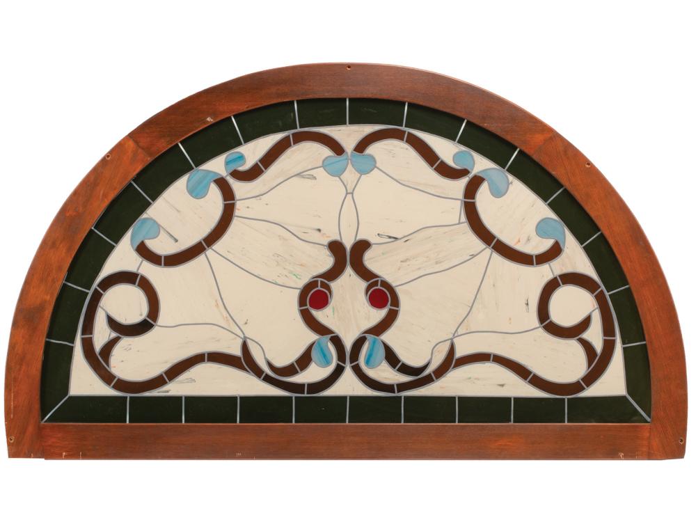 FOUR ANTIQUE DEMILUNE LEADED GLASS