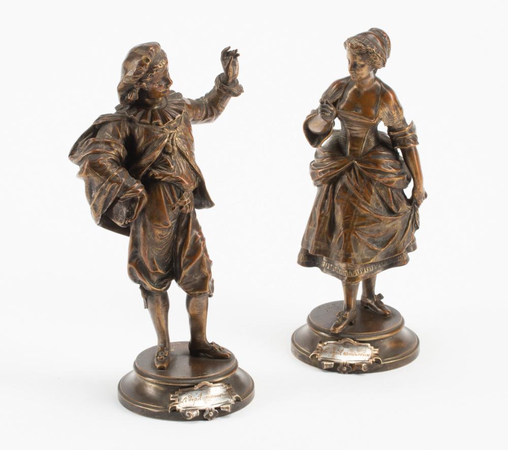 PATINATED AND SILVERED BRONZE FIGURESPair