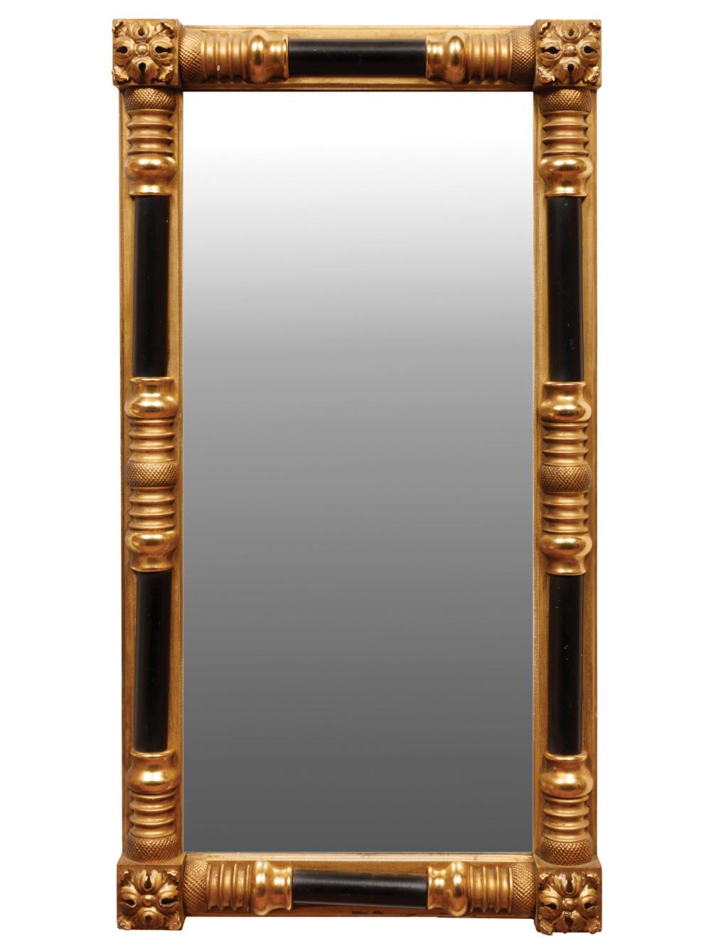 CARVED GILTWOOD AND EBONIZED PIER MIRRORAmerican