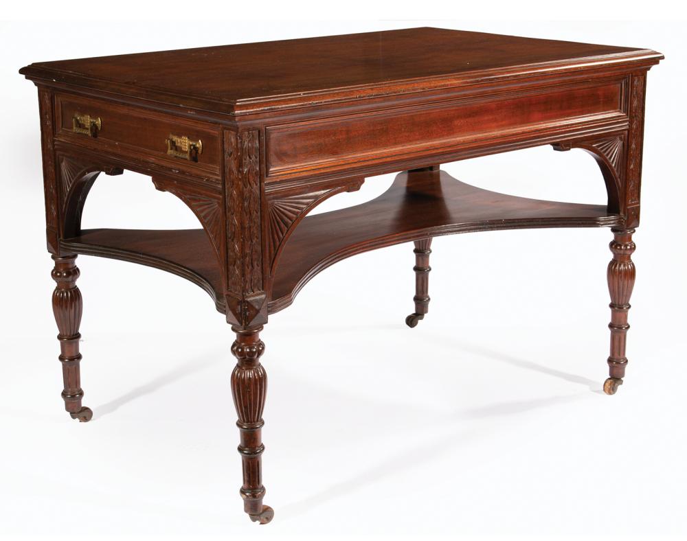 AESTHETIC CARVED MAHOGANY LIBRARY TABLEAmerican