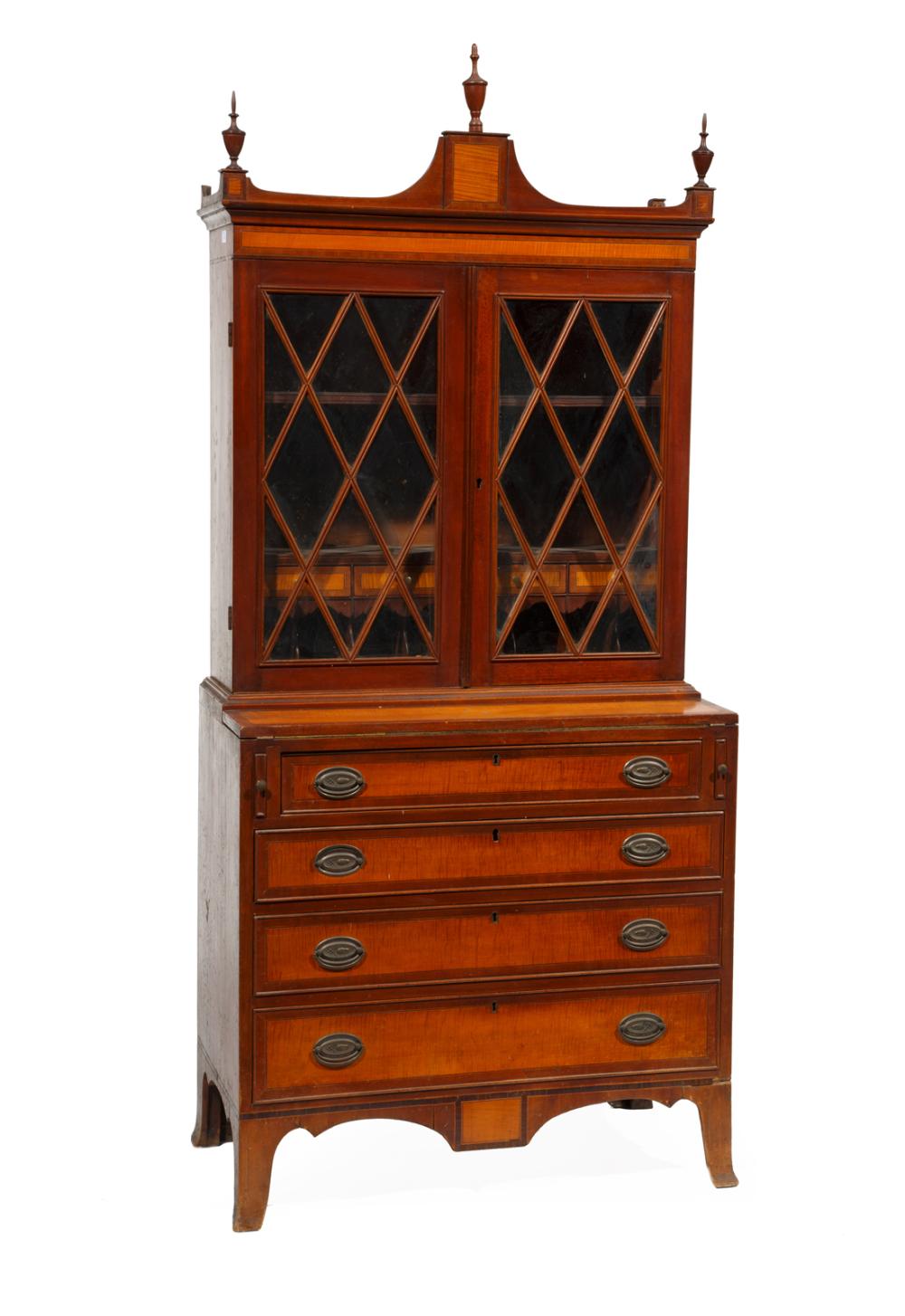 MAHOGANY TIGER MAPLE SECRETARY BOOKCASEAmerican