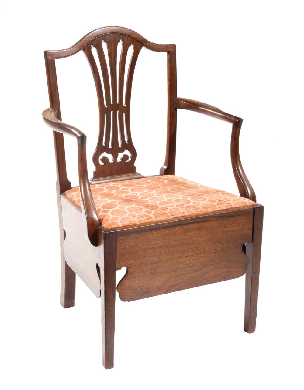 GEORGE II MAHOGANY COMMODE ARMCHAIRGeorge