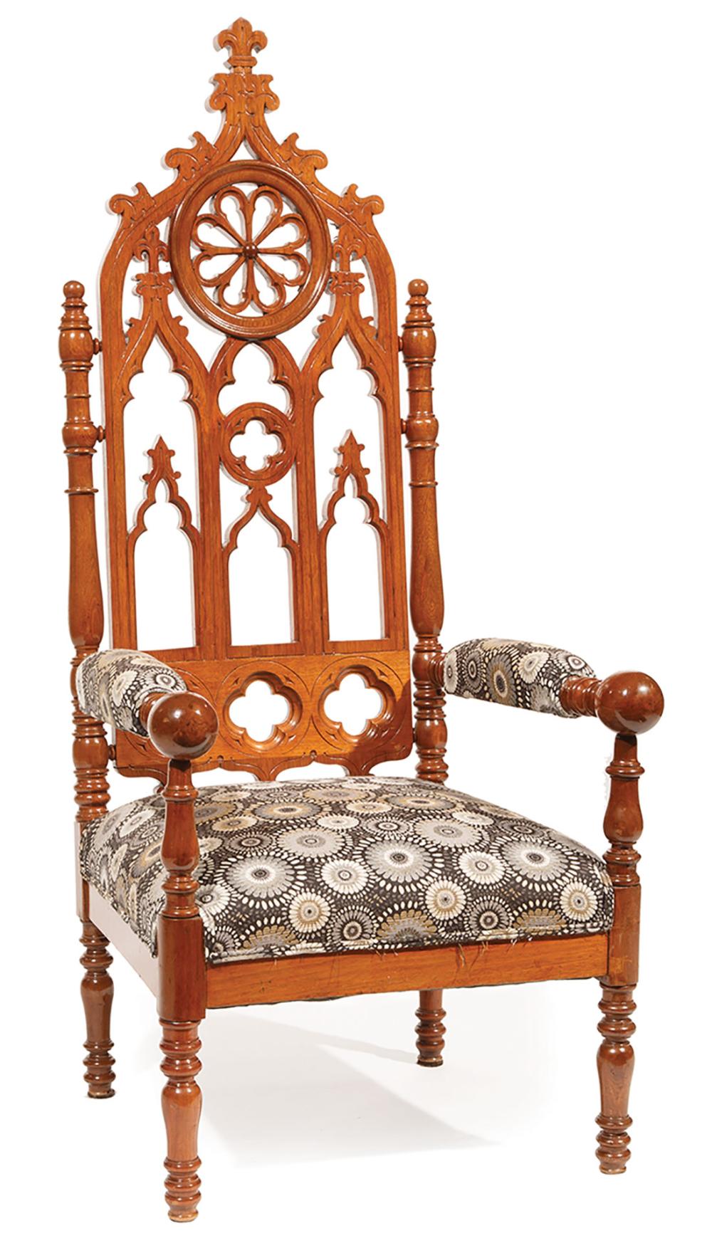 GOTHIC CARVED MAHOGANY ARMCHAIRAmerican