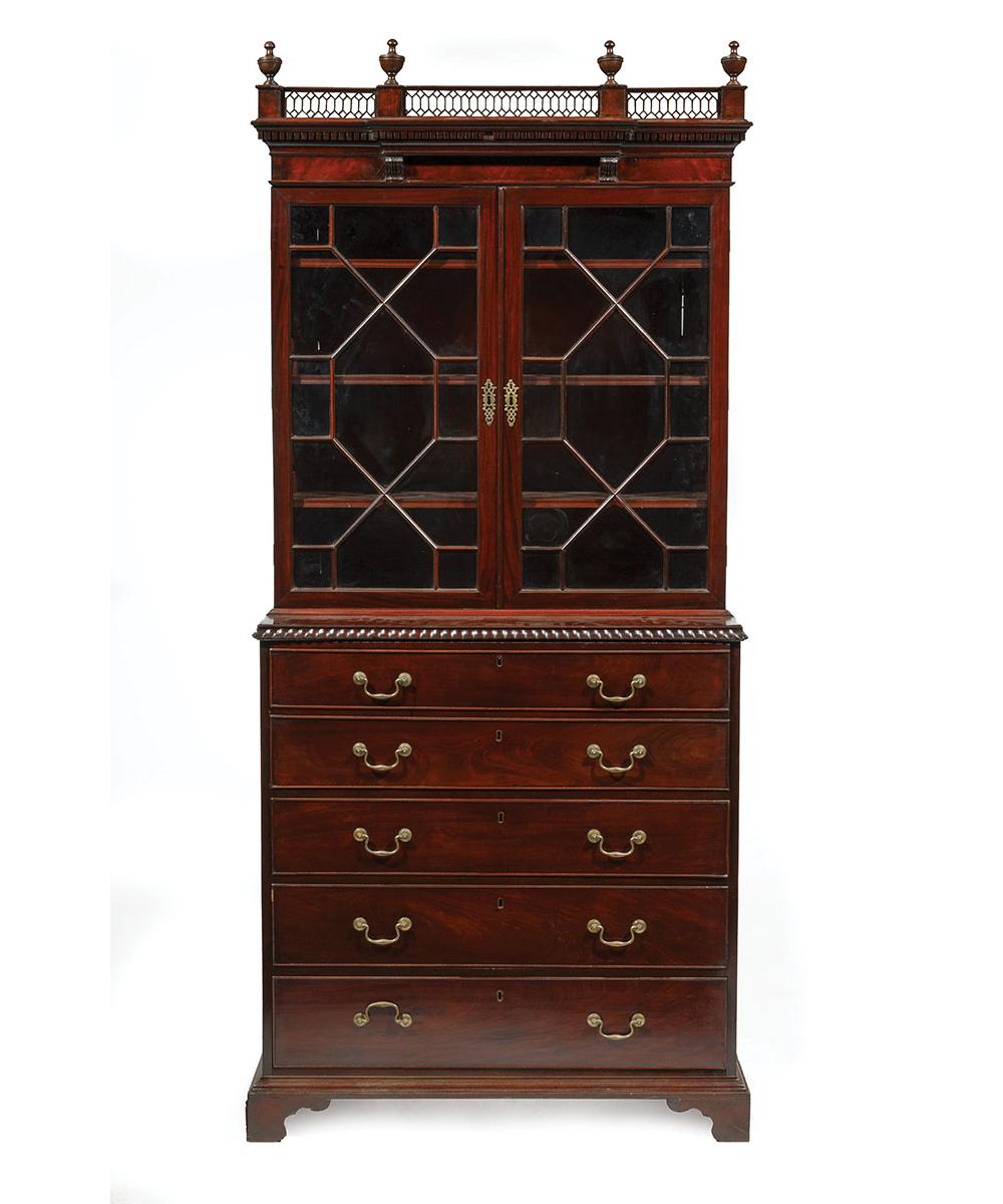 CARVED MAHOGANY SECRETARY-BOOKCASEAntique