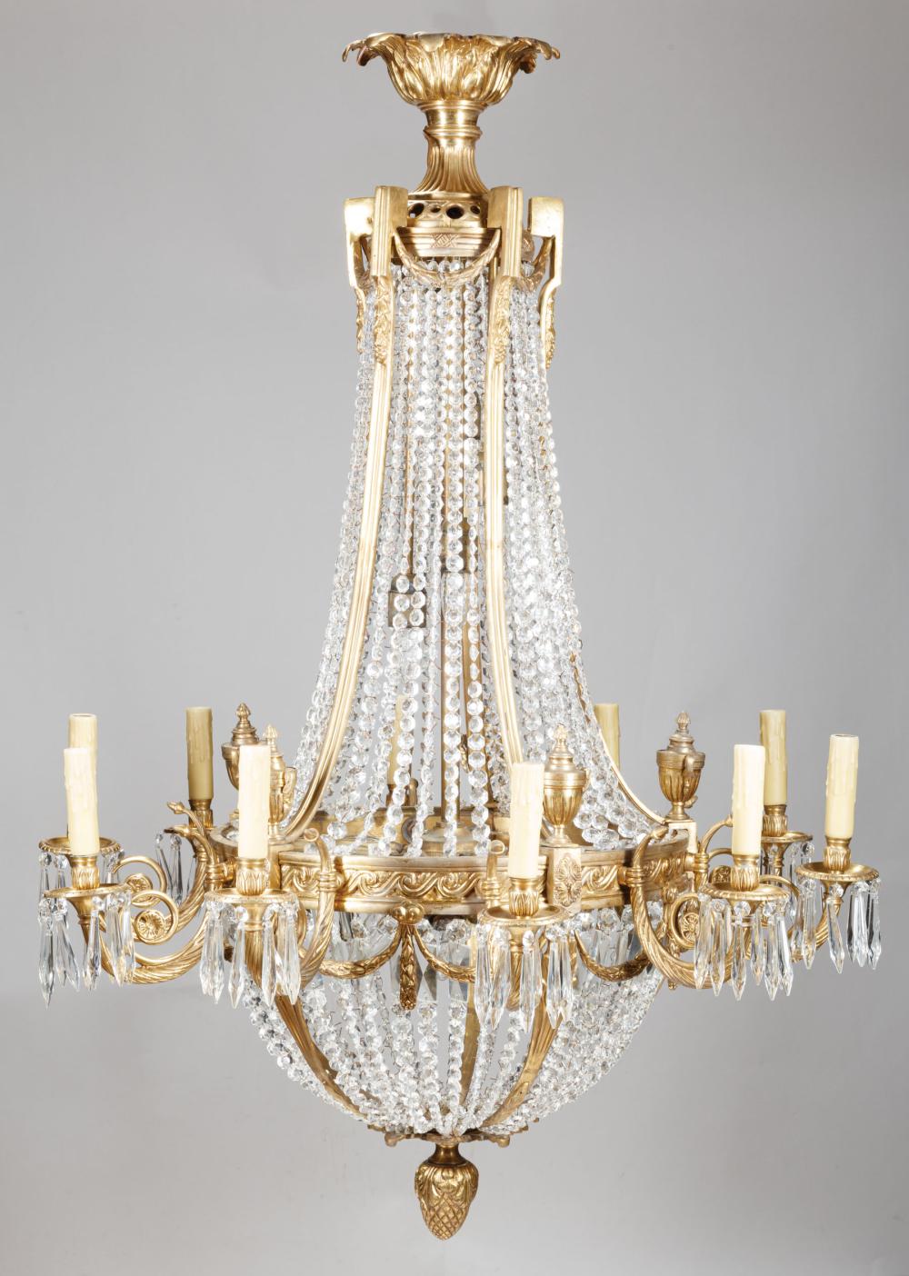 BRONZE AND CUT CRYSTAL CHANDELIERNeoclassical Style 3193d7