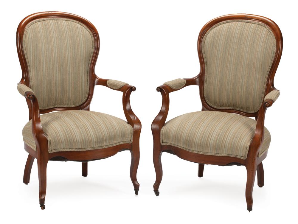 LOUIS PHILIPPE-STYLE WALNUT ARMCHAIRSPair