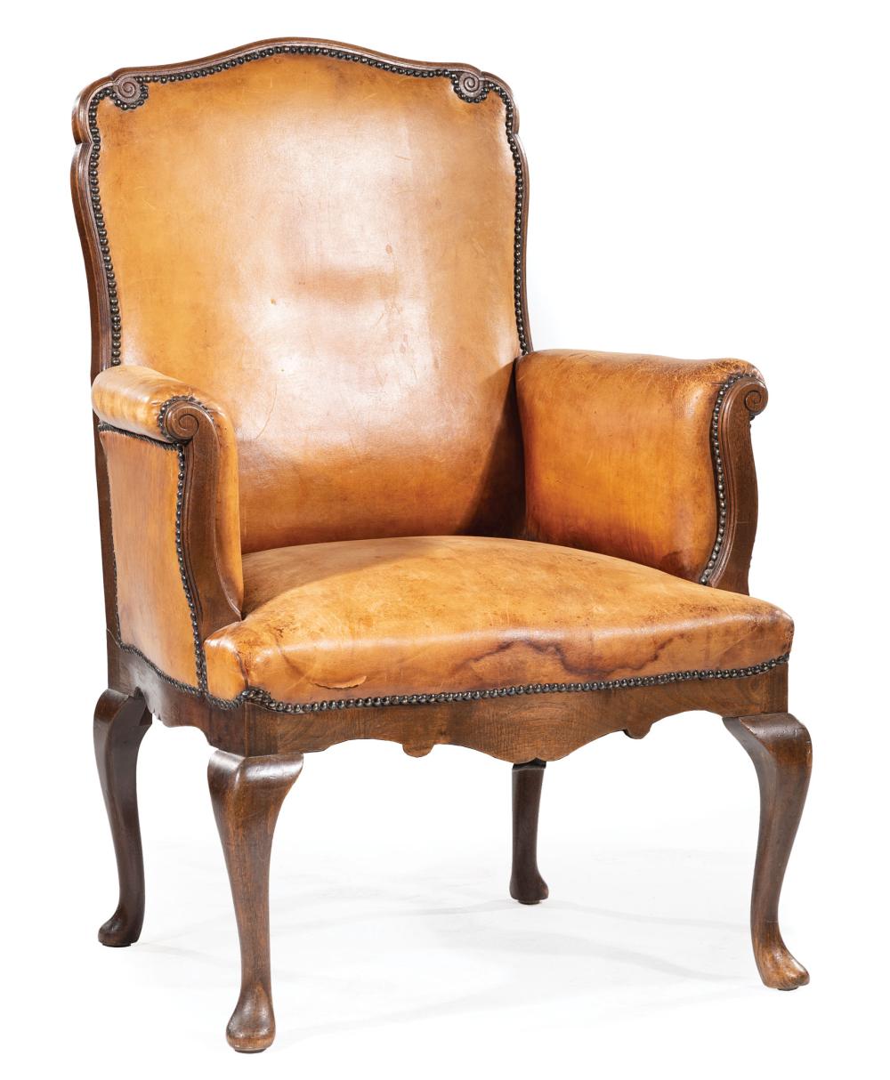 LOUIS XV XVI WALNUT LEATHER ARMCHAIRAntique 319410