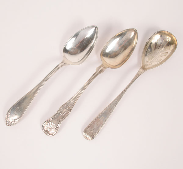 Lot of 3 coin silver serving spoons;