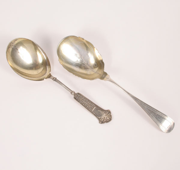 Lot of 2 coin silver serving spoons 4f538