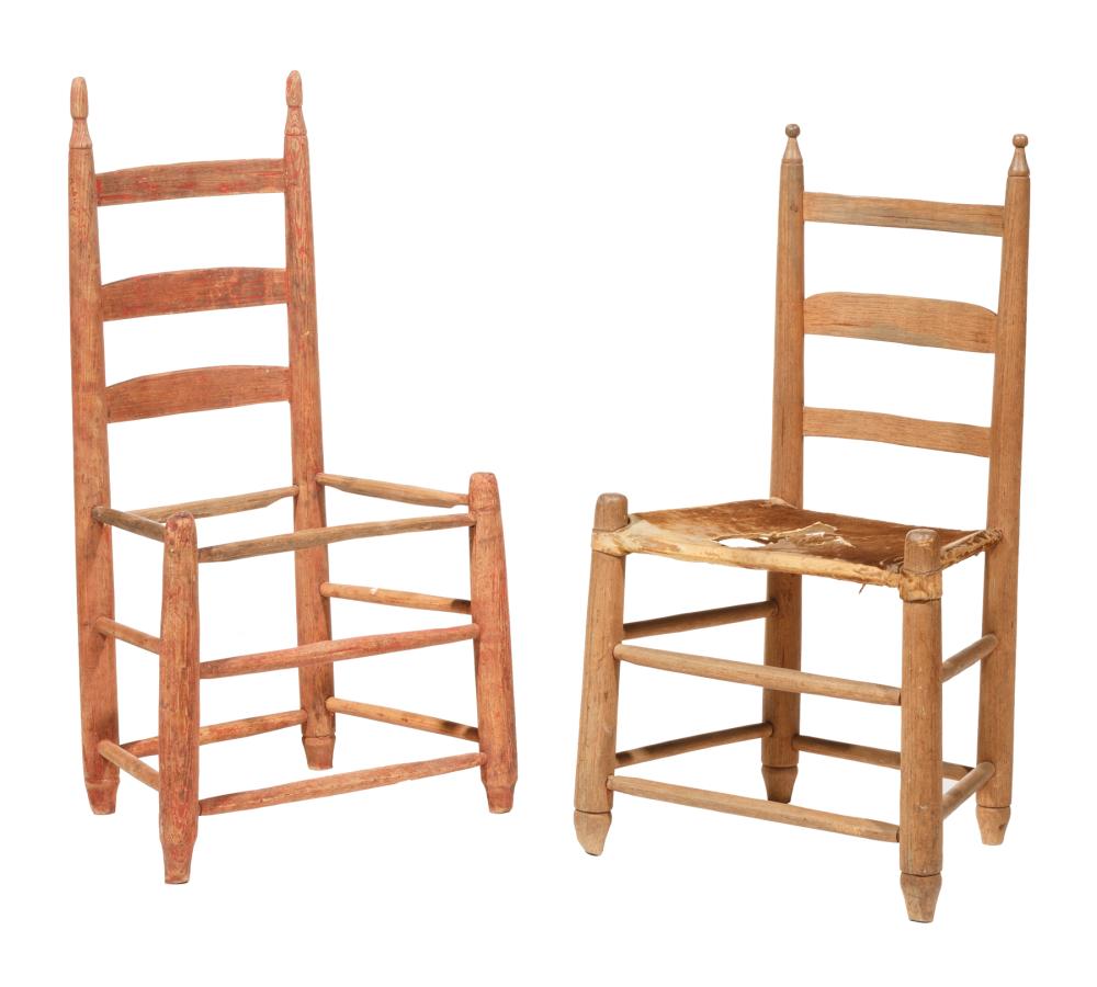 TWO LOUISIANA CYPRESS LADDER-BACK CHAIRSTwo