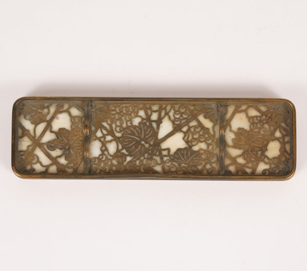 Tiffany Studios bronze pen tray; pierced