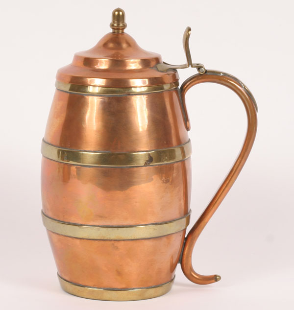 Copper 2 liter tankard with brass bands